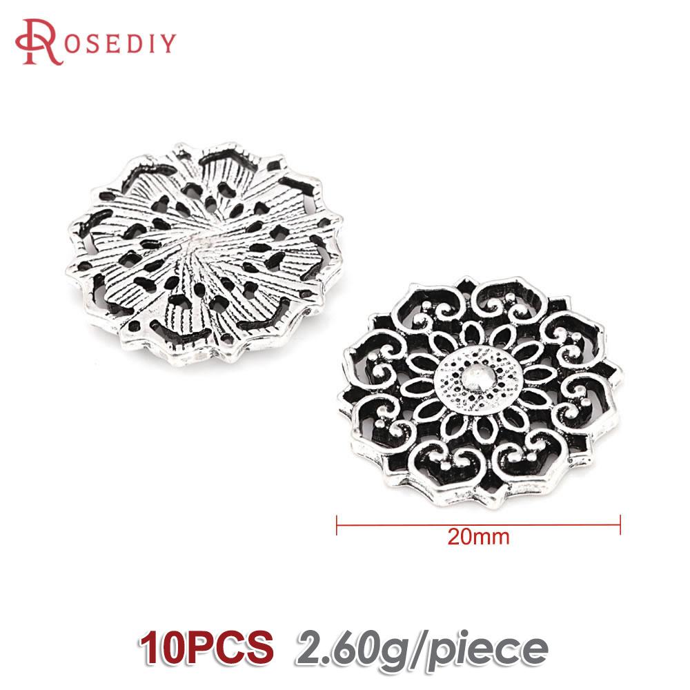 10PCS 20MM 31.5MM Antique Silver Color Zinc Alloy Big Decorative Flower Connect Charms Pendants Jewelry Findings Accessories 31780-Antique Silver