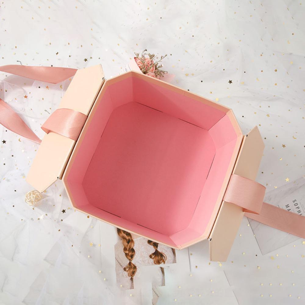 1pc Gift Boxes with Double-opening Gift Lids Octagonal Gift Box Treat Boxes with Ribbon Party Favor Boxes Folding Packaging Box Proposal Gift Wrap Box