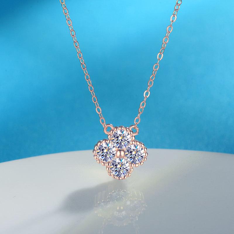 

Ожерелье из стерлингового серебра 925 пробы с муассанитом в виде четырехлистного клевера с цепочкой на ключицу из 18-каратного золота - Японский и корейский дизайн