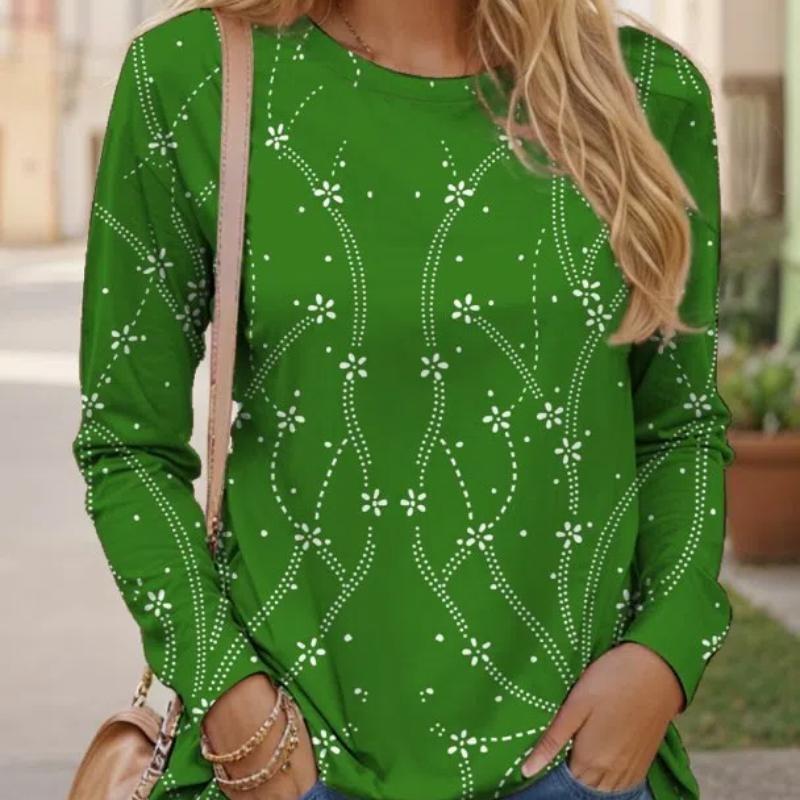 Women's T-shirt with 3D Floral Print and Fashionable Long Sleeves