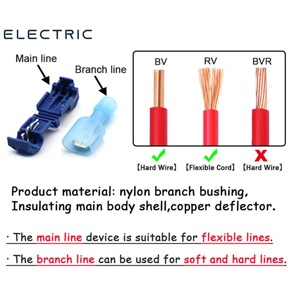 25 Pairs T-Type Wire Connectors Electro Tap Wire Branch Connection Connector Flat Wire Quick Splice Terminal