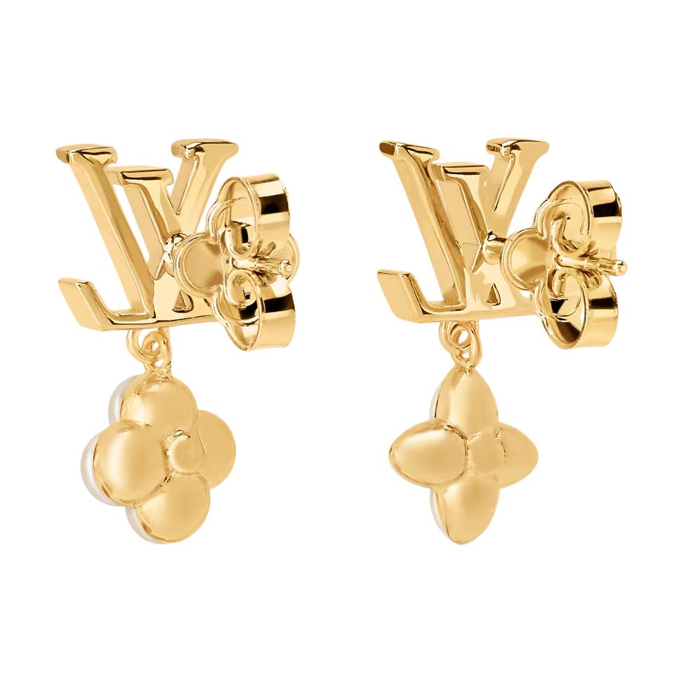 Louis Vuitton Logo Detail Asymmetrical Design Resin Earrings Women Earrings Gold M03914