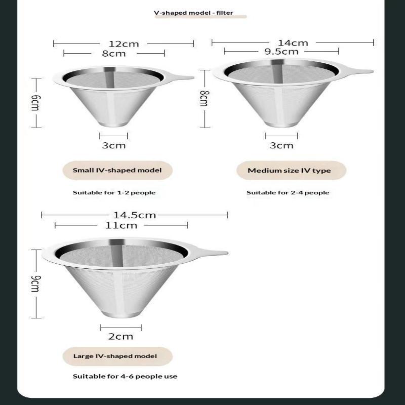 Reusable Stainless Steel Pour Over Coffee Filter Paperless Fits Single Multi Cup Brewing for Home Coffee Shop Use