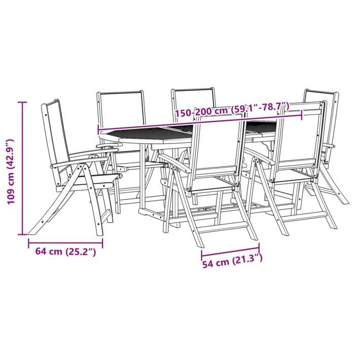 VidaXL Ensemble à manger de jardin 7pcs bois d'acacia solide textilène, ensemble à manger d'extérieur, meuble de salle à 3279301