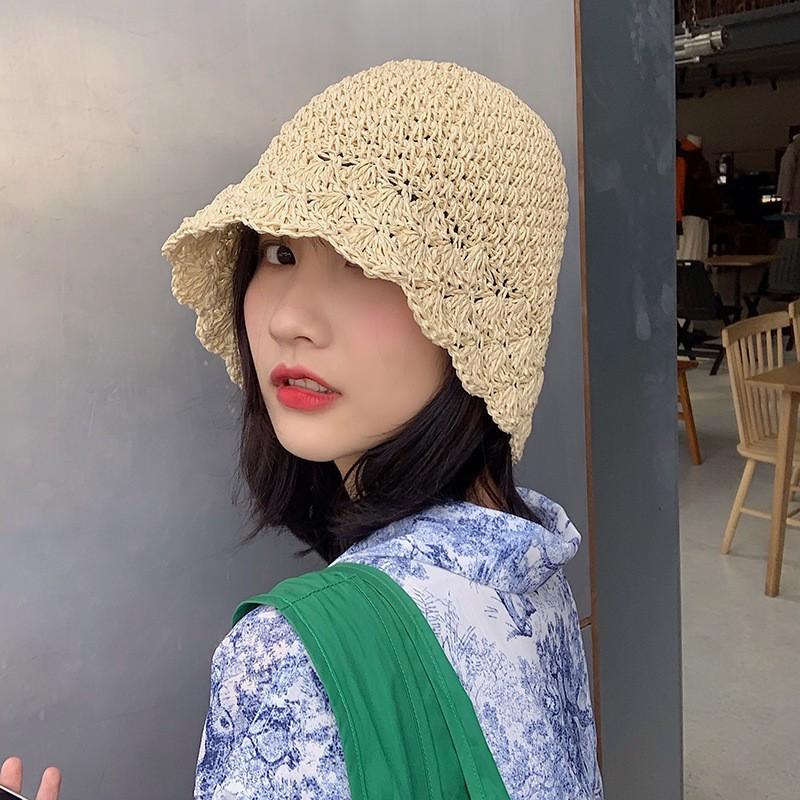 Summer new sun hat women's South Korea Dongdaemun weaving hollowed out after split fork sun protection hat fisherman hat children