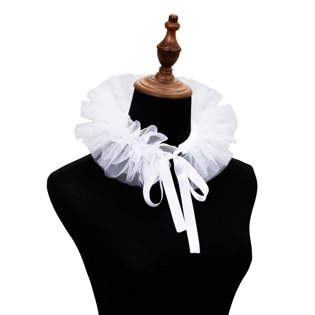 Women Renaissances Elizabethan Mesh Ruffle False Collar Vintage Small Neck Ruff Ties Up Detachable Chokers Shawl Wrap