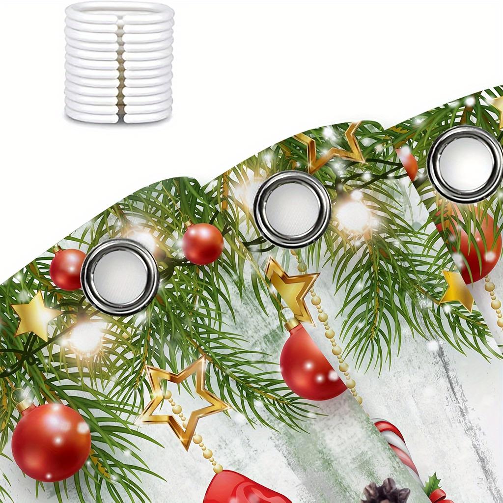 2026 Christmas Shower Curtain - Funny Cat & Dinosaur Design With Xmas Ornaments, Waterproof Polyester Bathroom Decor, 72X72In