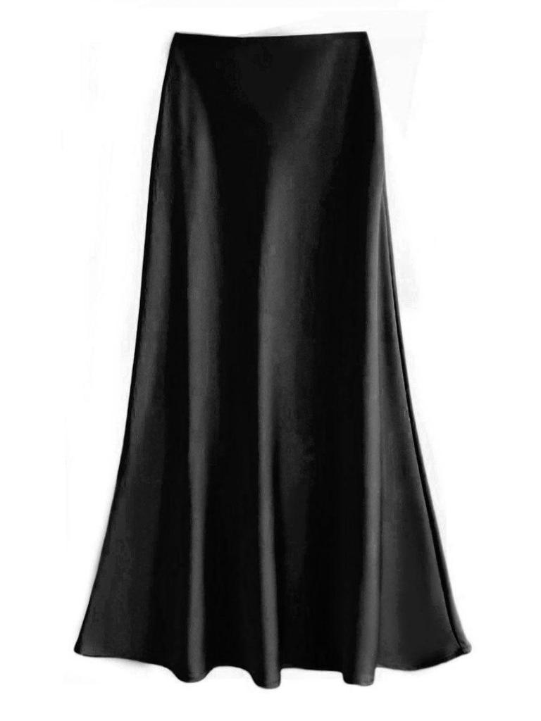 2024 French High-End Satin Bodycon A-Line Fishtail Midi Skirt for Women