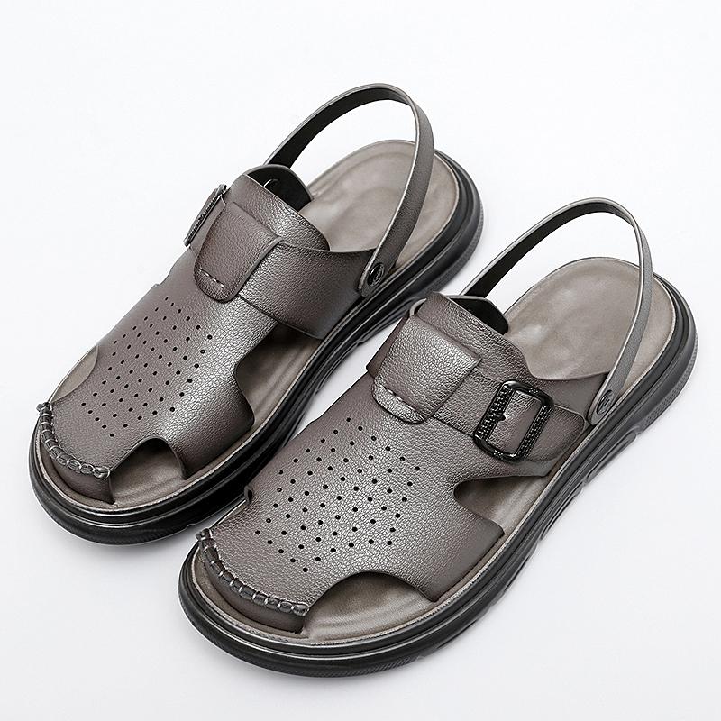 Fashion Luxury Brand Men Sandals 2024 Summer Toe Wrap Sandals Anti-slip Leather Sandals Soft Sole Slippers Breathable Casual Brown Shoes