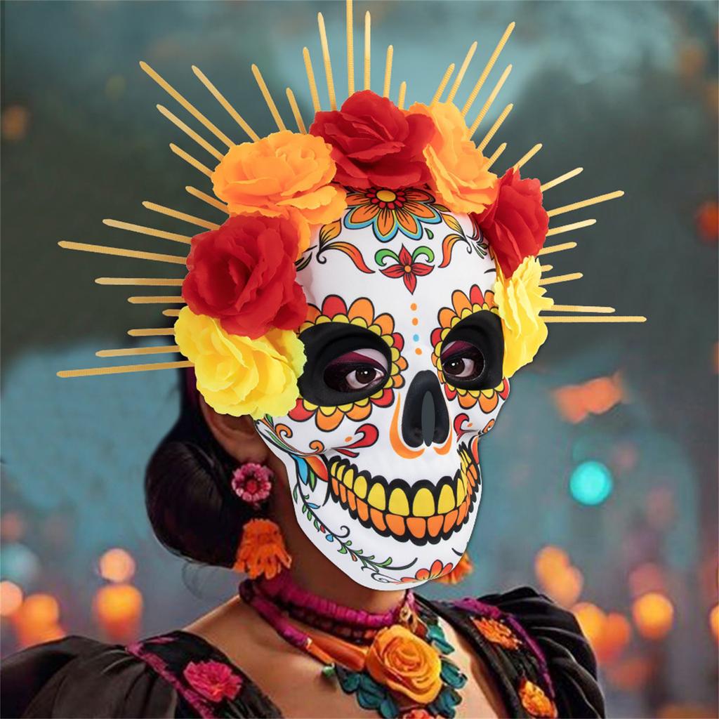 Mexican Day Of The Dead Flower Tie Mask EVA Skull/ Mask Party Masquerade Dress Up Festival Props