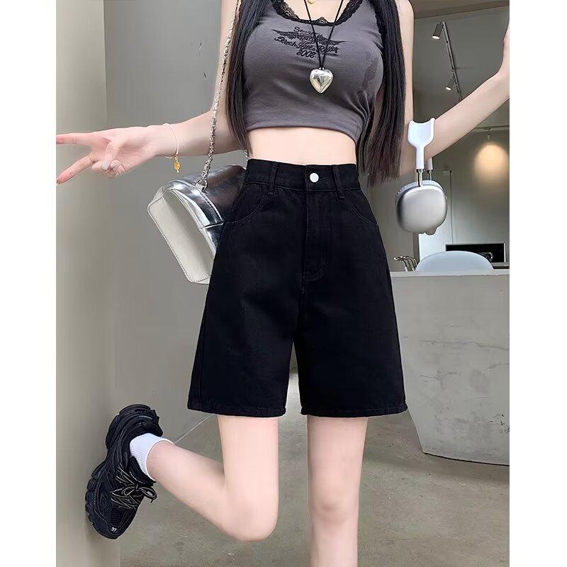 Women's Retro Wide-Leg Denim Shorts - Trendy, Versatile, Loose Fit, Slimming Mid-Length Pants