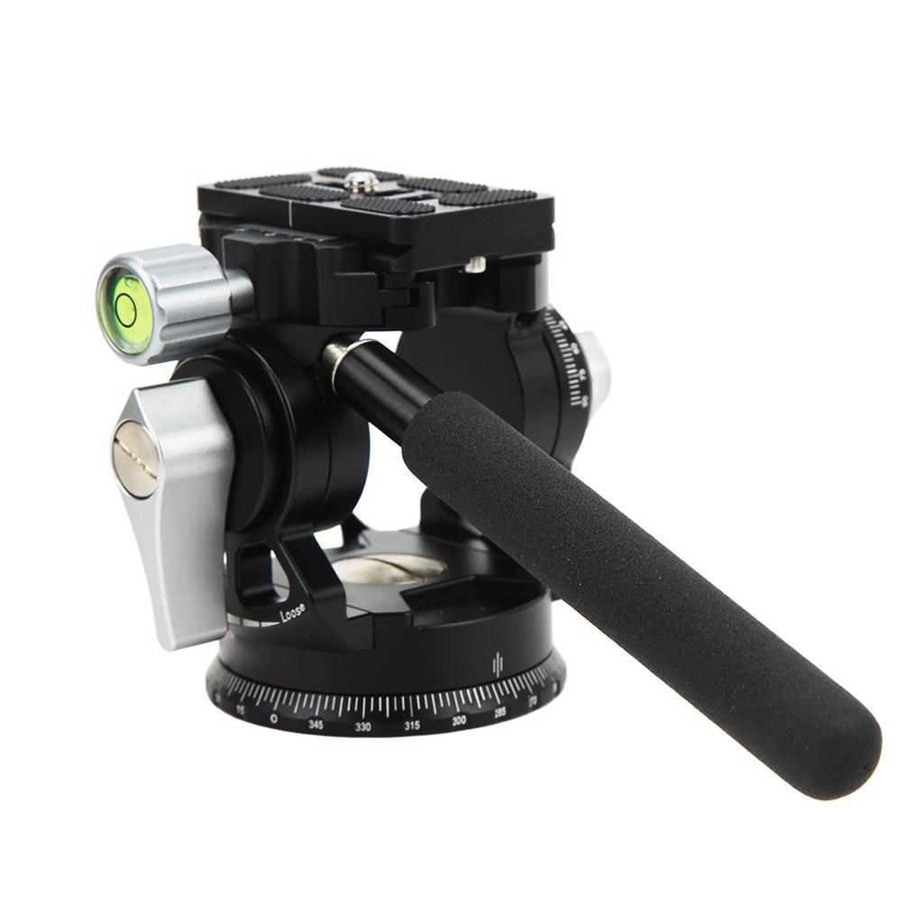 Fluid Tripod Head with Quick Release Plate and Handle Aluminum Alloy Panoramic Fluid Drag Pan Head for DSLR Cameras