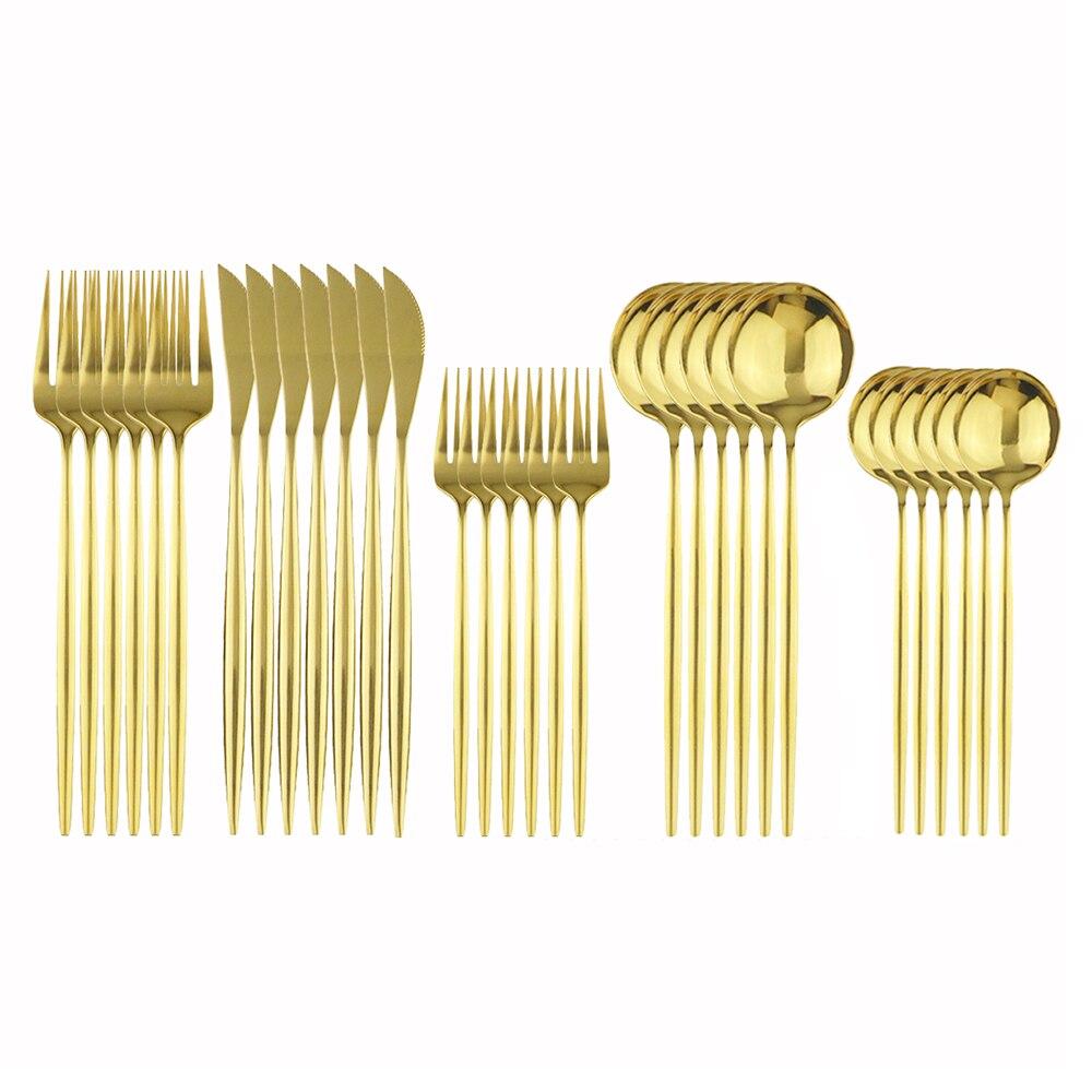 30Pcs White Gold Cutlery Set 18/10 Stainless Steel Dinnerware Set Knife Dessert Fork Spoon Silverware Kitchen Tableware Set