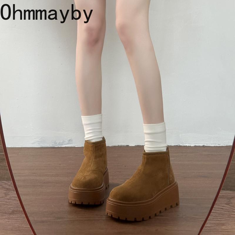 Autumn Winter Vintage Warm Cotton Women Ankle Boots Fashion Platform Height Increase Plush Short Boots botines para mujeres