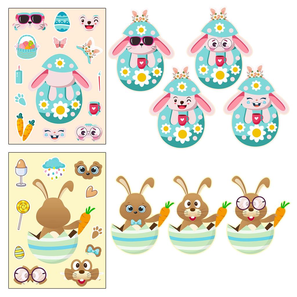 6 Photos/pack Rabbit Egg Puzzle Stickers Cartoon Cute Style Children's Puzzle Can Be Repeatedly Posted DIY Face-changing Stickers