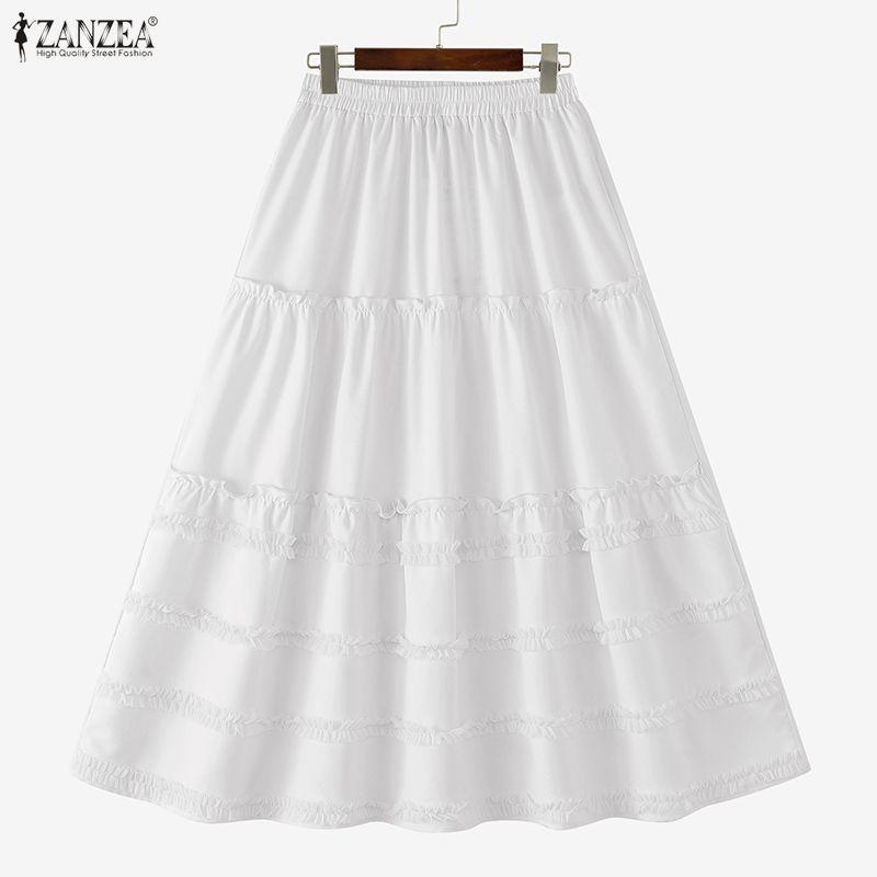 ZANZEA Women Casual Elastic Waist Solid Color Loose Long Skirts
