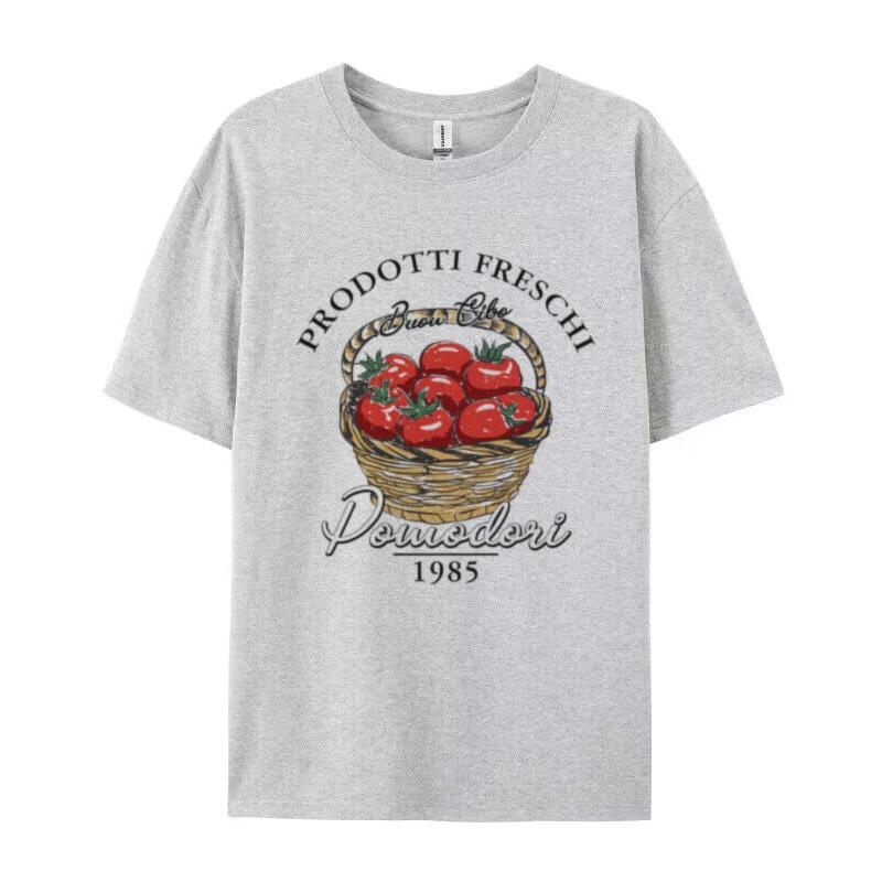 Womens Cute Italian Tomato Print Loose TShirt Vintage Aesthetic Vegetable Garden Shirt Female Cottagecore Female Clothing S