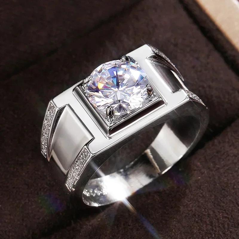 New Gorgeous Men Wedding Rings Aaa Round Crystal Zirconia High Quality Male Trendy Luxury Jewelry Anniversary Gift For Couple