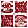 4Pcs Valentine'S Day Pillow Cover, Romantic And Sweet Valentine'S Day Love Flower Printed Sofa Decorative Cushion Cover