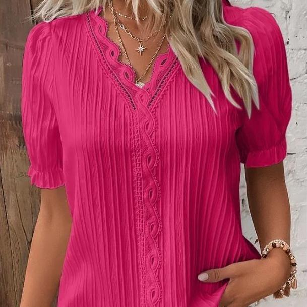 YYFS Women's Fashion Casual Summer Spring Solid Color Print Short Sleeve V-Neck Blouses & Shirts