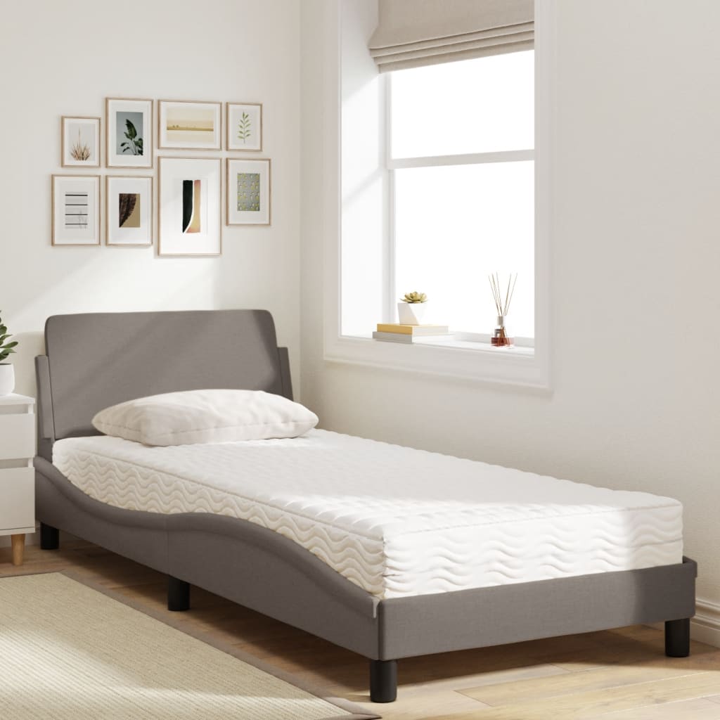 Vidaxl Łóżko Z Materacem, Taupe, 90X190 Cm, Obite Tkaniną