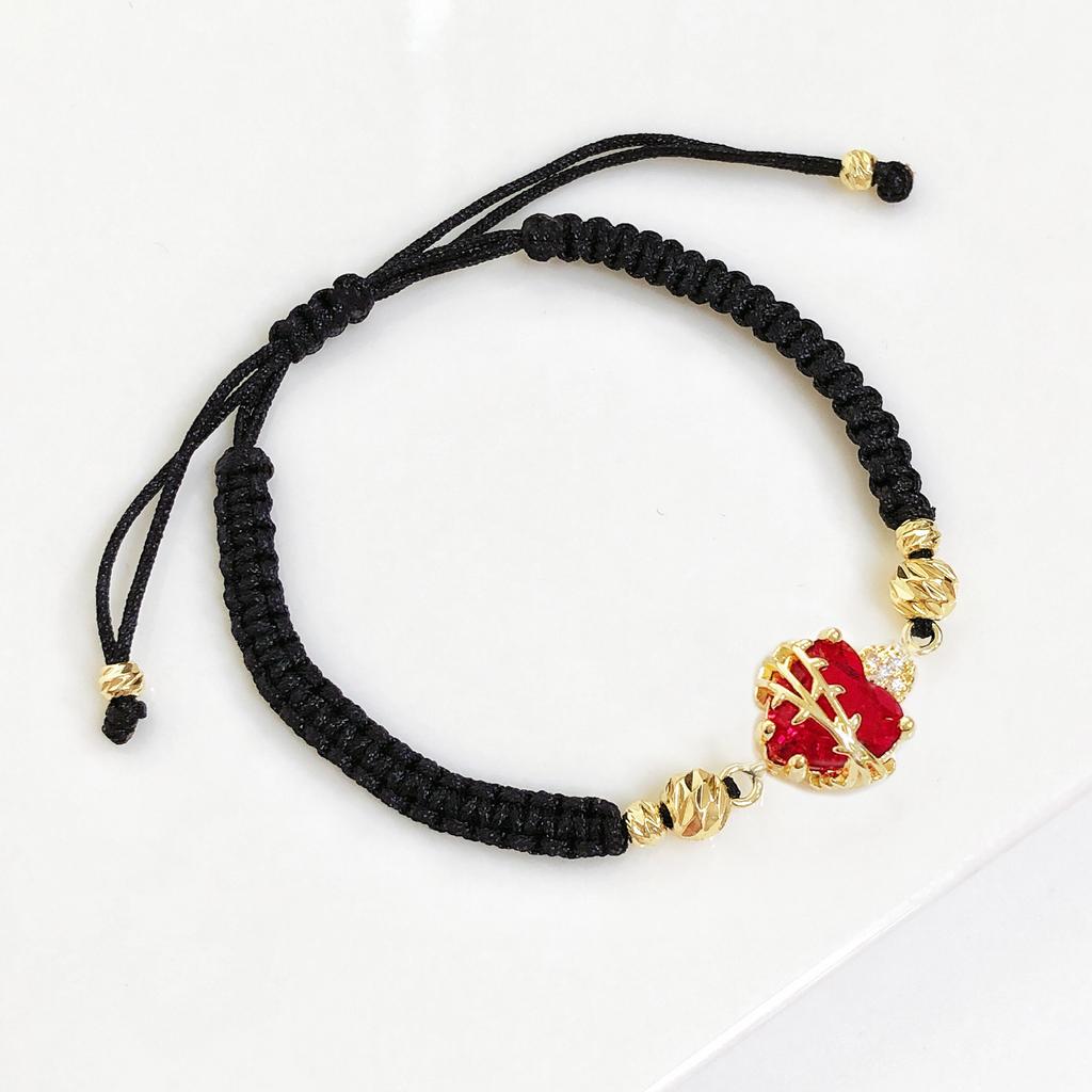 Red/Black Rope Braided Sacred Heart Shaped Crystal Cross Bracelet Classic for Men Women Lucky Religious Jewelry Party Gift