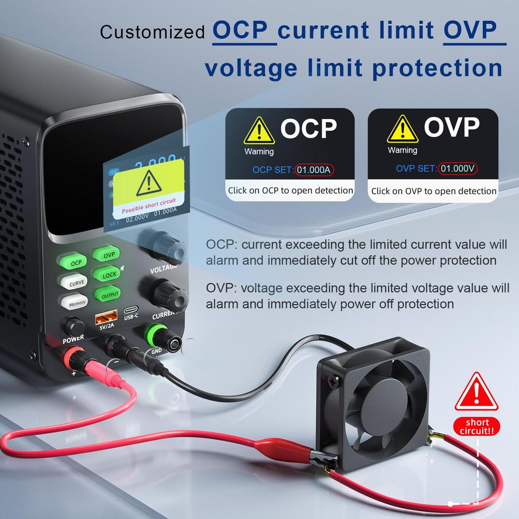 Regolatori di Tensione Variabili 0-30V 0-10A 300W, KUAIQU, Display TFT a 5 Cifre 0.01mA Visualizzazione Curva Tensione Corrente OCP OVP Per Rilevamento Consumo Energetico