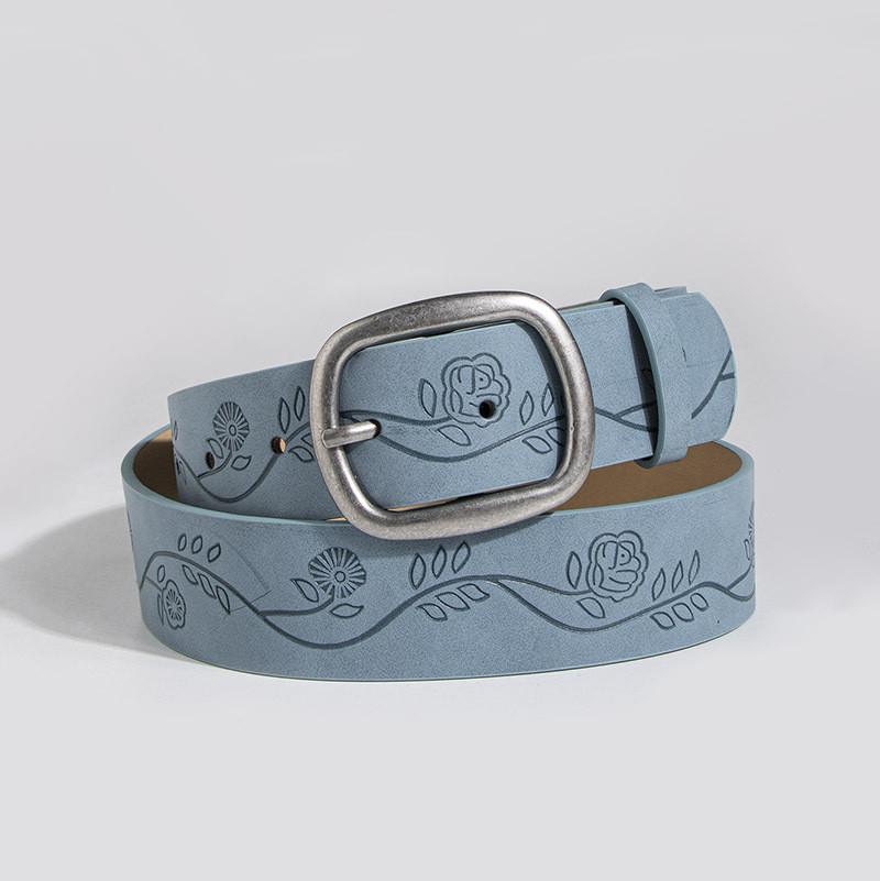 Old Style Embossed Faux Leather Waist Belt With Pin Buckle For Vintage Fashion