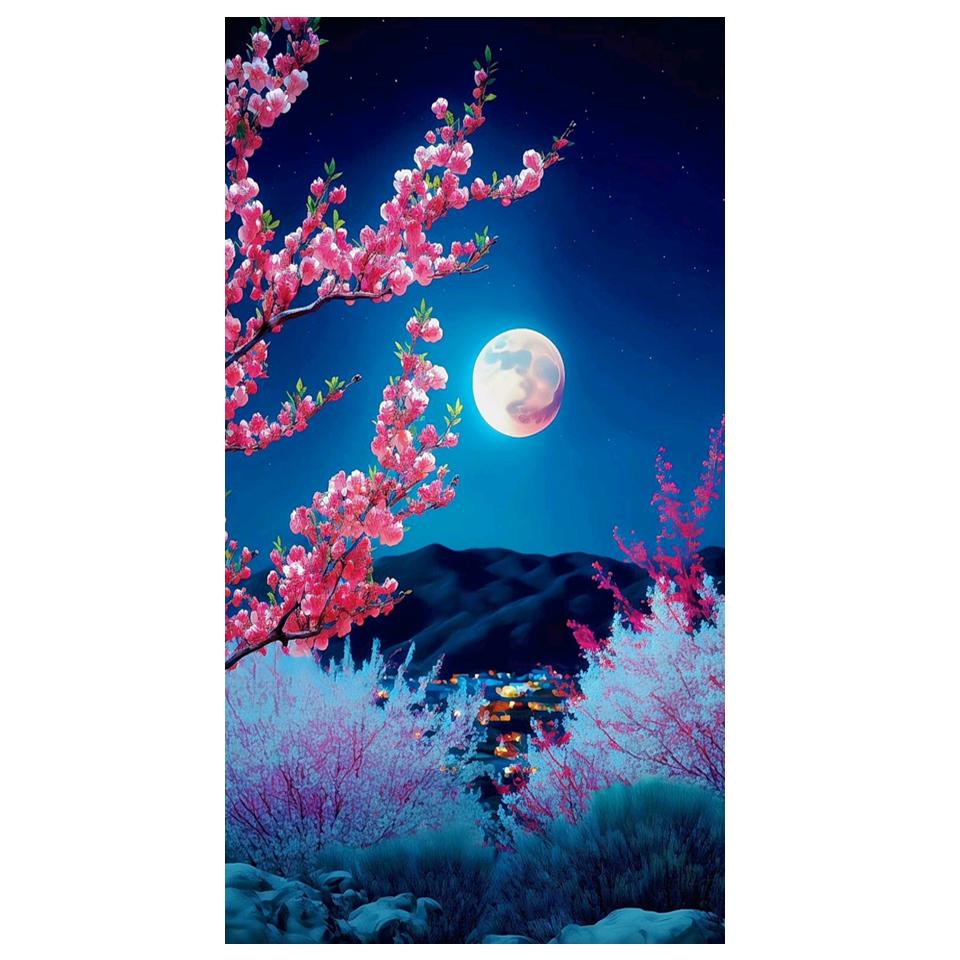 Großes 5D-Diamantgemälde zum Selbermachen, Neuankömmling, Mond, Blumen, Landschaft, voller Diamant-Mosaik, Stickerei, Kreuzstich, Kunst, Heimdekoration
