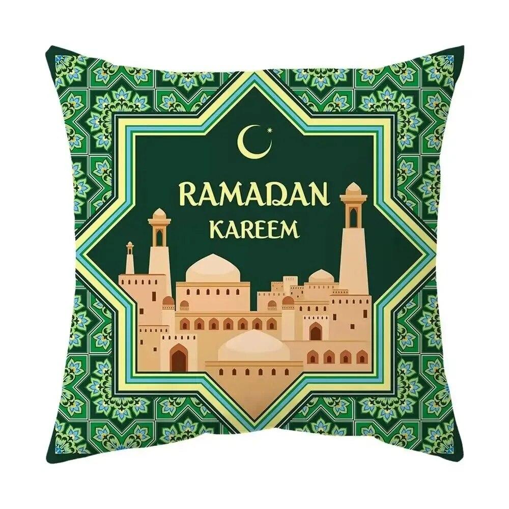 2024 Eid Mubarak Pillowcase Short Plush Comfortable Cushion Cover Islamic Ramadan Decorative Mosque Muslim Pillowcase Gift