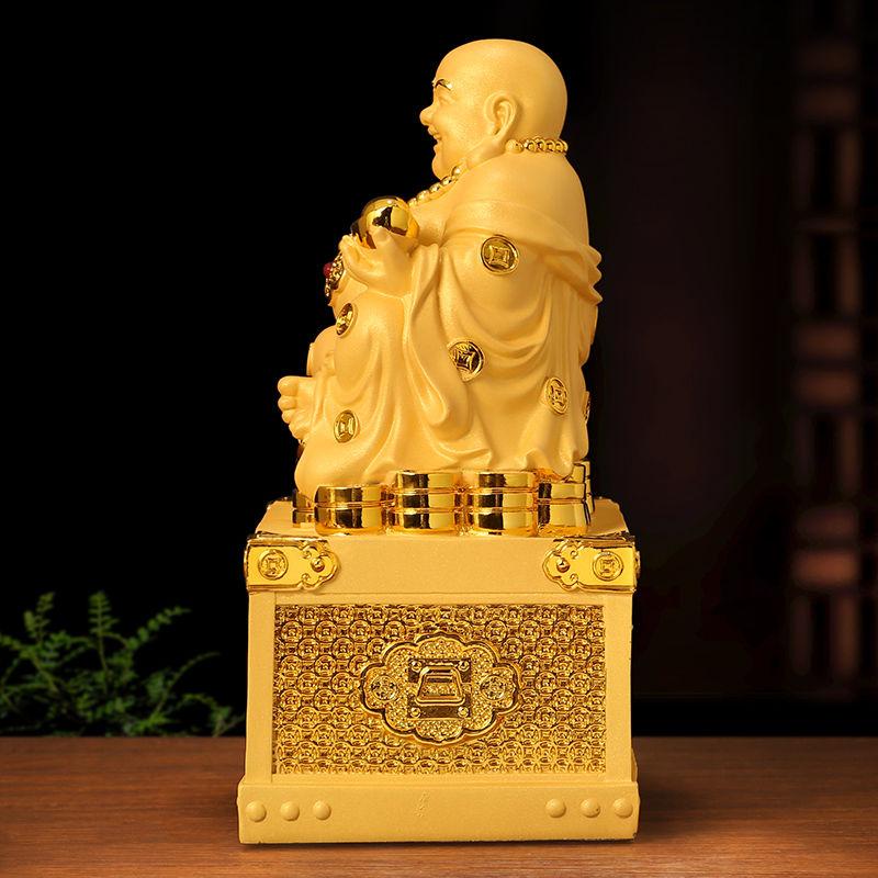 Maitreya Buddha Golden Statue Ornament Wealth Attraction Savings Bank Laughing Buddha Wealth Box Living Room  Decoration