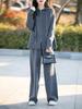 Women's Casual Wool Cardigan & High-Waisted Wide-Leg Knit Pants Set