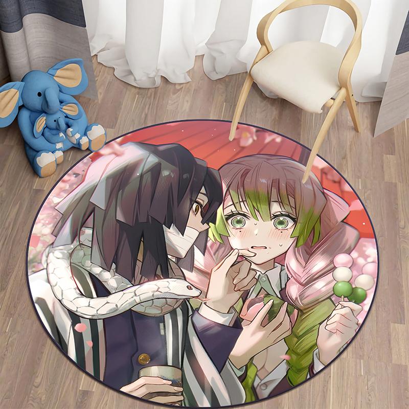 

Demon Slayer Japanese Anime HD Print Round Carpet Bedroom Balcony Entry Door Chair Non-slip Mat Popular Decorative Rugs 40x40cm