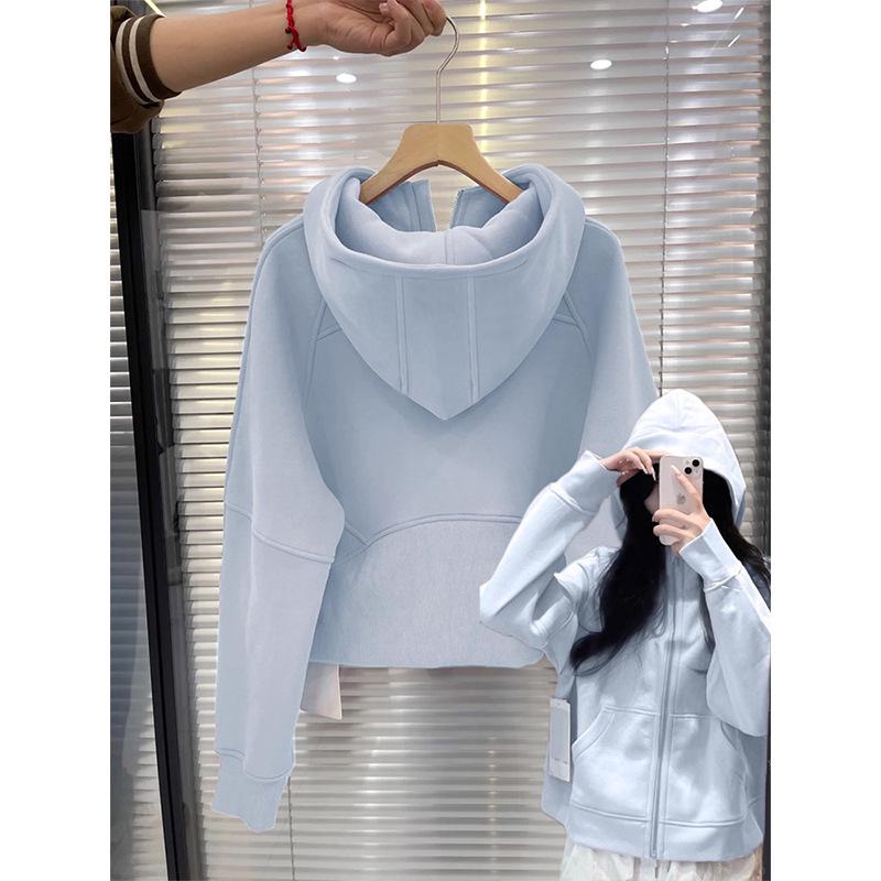 

Женская синяя толстовка с капюшоном - Корейский стиль, Спортивная, Короткая, для ранней весны и осени 2025 Medium