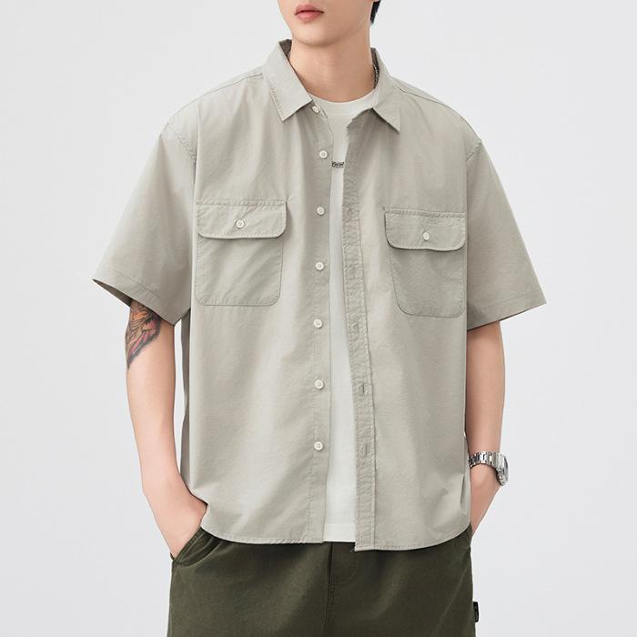 Sommer Dünnes Japanisches Retro Kurzarmhemd Herren Amerikanisches Neues Lockeres Halbarmhemd