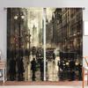 2 Panels Retro London Streets Decorative Curtains   Semi Transparent Without Lining   Durable Polyester Fiber Curtains