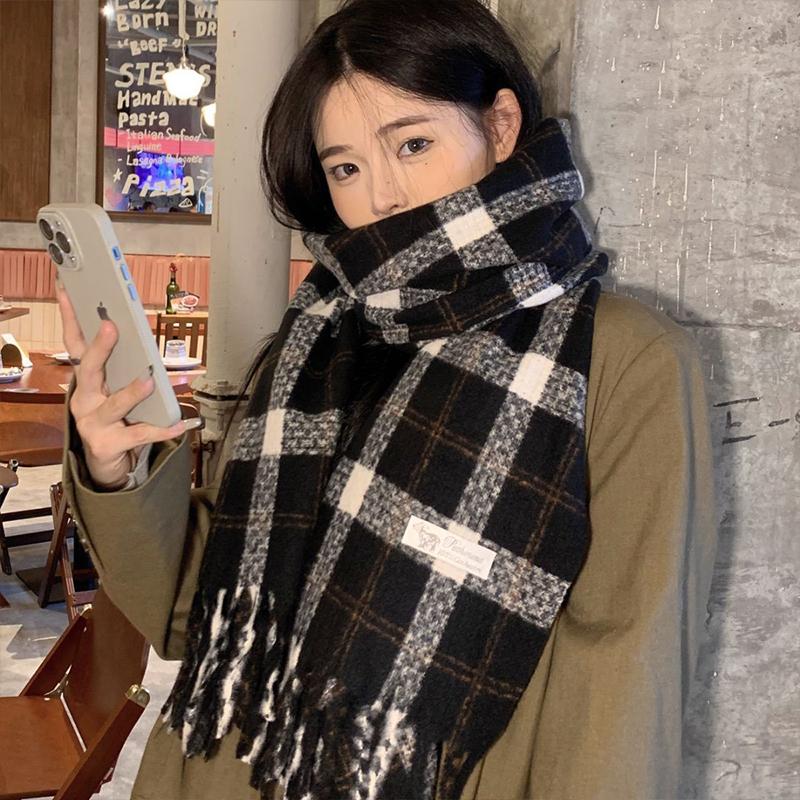 Women Winter Retro Knitted Scarf Headscarf Ladies Men Casual Preppy Plaid Tassel Scarve Mujer Male Foulard Wrap Shawl New Unisex