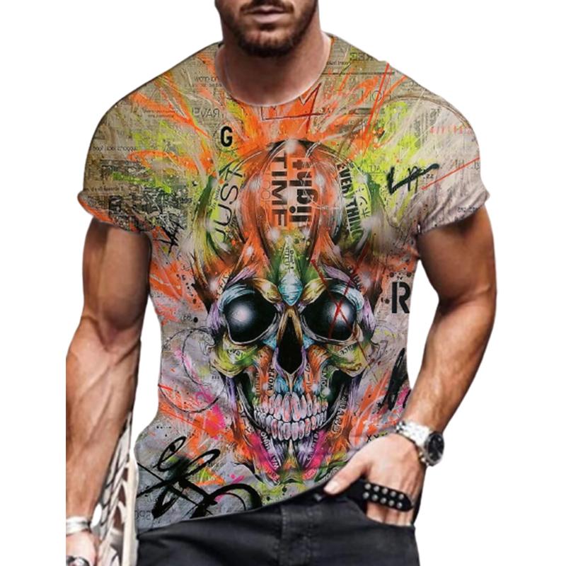 Ny sommar herr mode t-shirt personlighet gyllig döskalle tryckt herr t-shirt topp