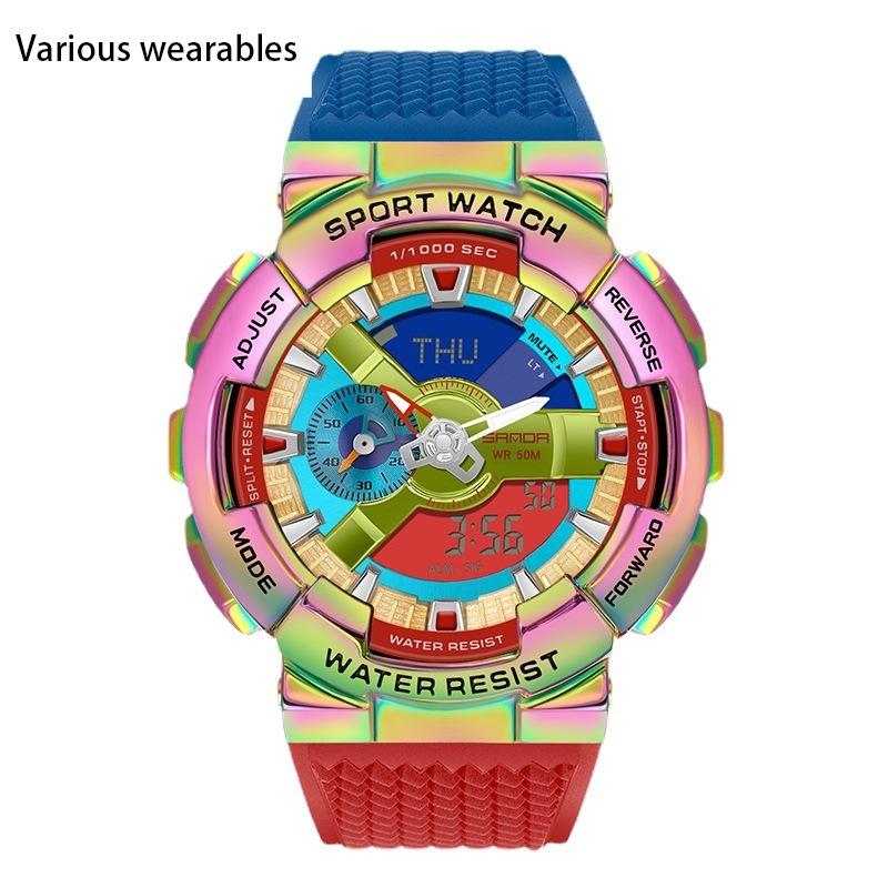 Reloj electrónico con movimiento sincrónico y doble pantalla para hombre, con función de luz manual y personalidad creativa.