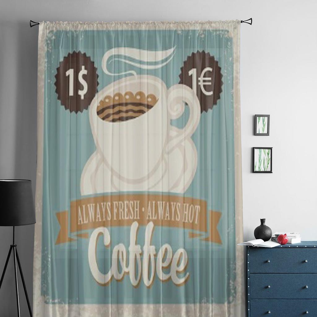 Kaffeetasse im Retro-Stil, Tüll-Vorhänge für Wohnzimmer, Schlafzimmer, Küchendekoration, Voile-Organza-Vorhänge