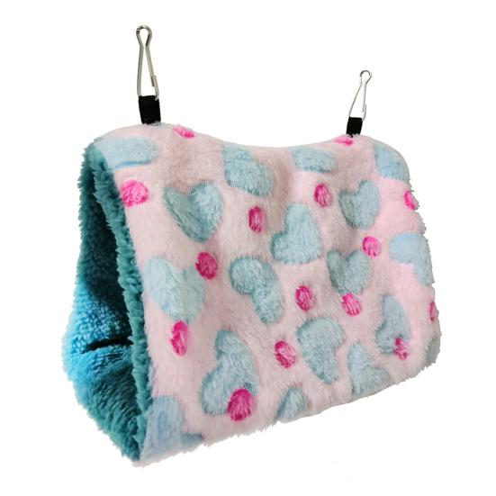 

Pet Bird Parrot Plush Heart Print Warm Soft Hanging Hammock Sleeping Bed Nests M синий