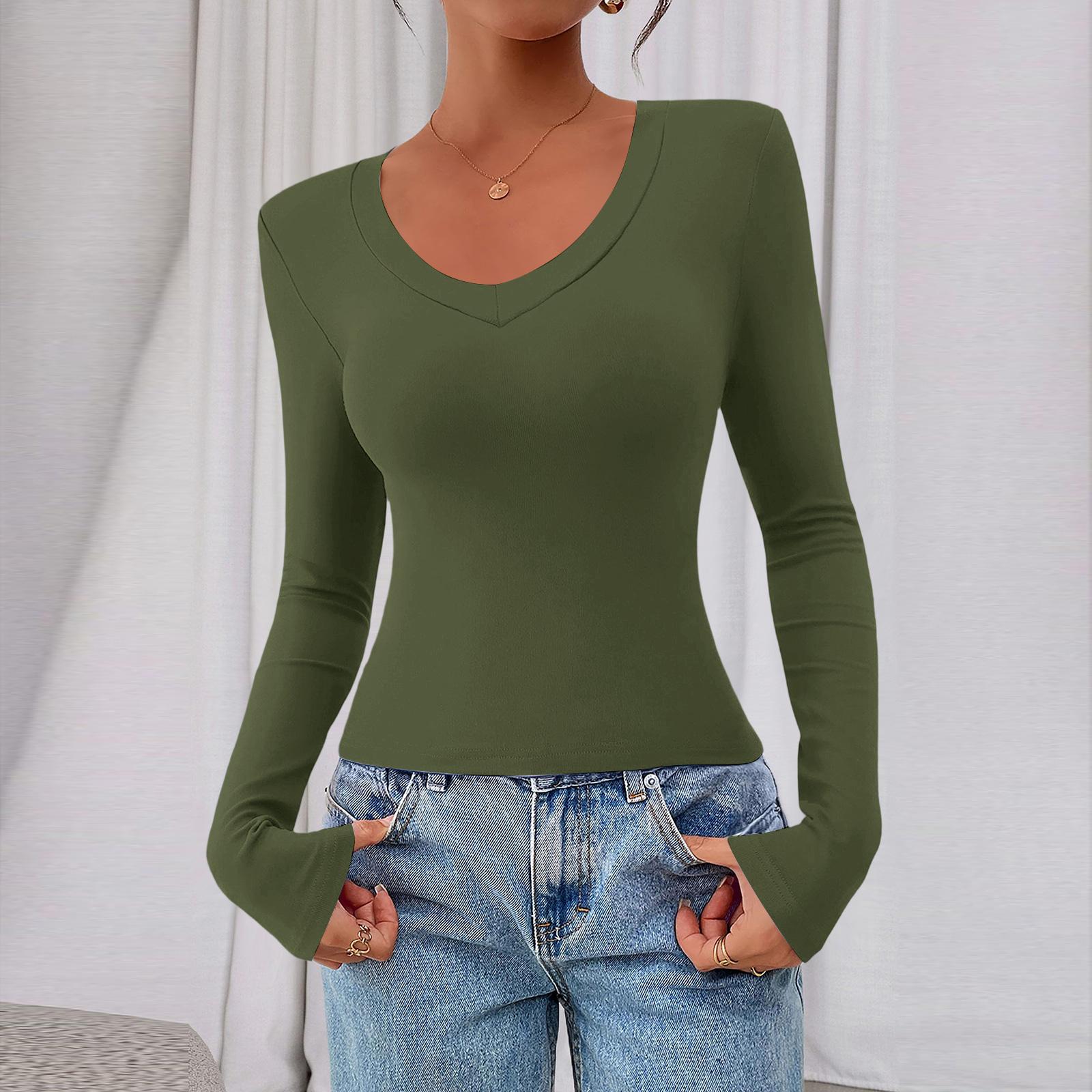

Women s Casual Fashion Deep V Neck Slim Fit Cropped Outing Top L