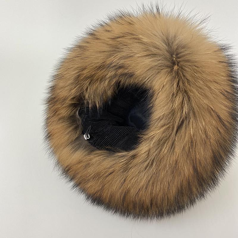 Fluffy Winter Fur Hats Women Warm Furry Outdoor Real Fur Fedora Caps Thick Bucket Snow Dome Hat
