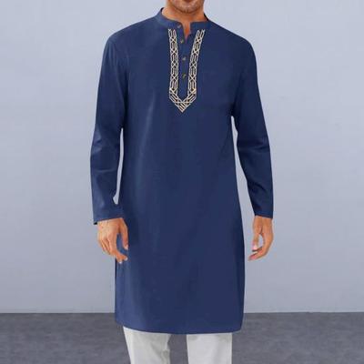 Men's Kaftan Robe O-Neck Long Sleeve Abaya Breathable Button-up Thobe Arabic Ihram Clothing for Casual Occasions Prayers
