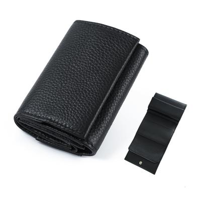 [imeetu] Mini Tri-fold Wallet, Small Travel Wallet for Men and Women, Genuine Leather with Coin Purse, Lightweight, Compact, and Easy To Use (Black)