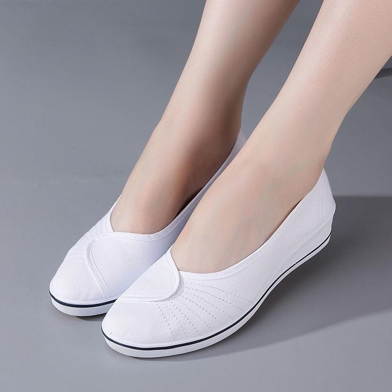 Nurse Shoes Female White Slope with Beauty Shoes Small White Shoes Old Beijing Cloth Shoes Flat Bottom Female Shoes