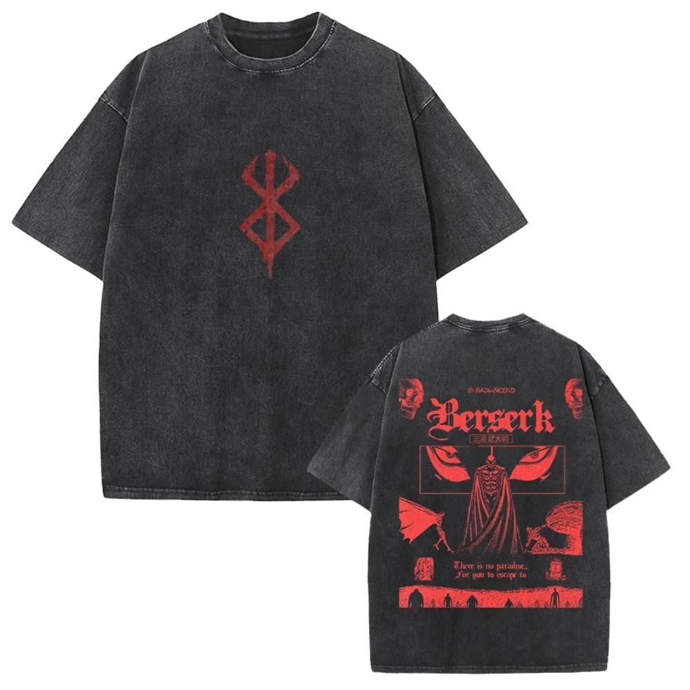 Berserk Brand of Sacrifice & Apostles Group Vintage Washed Double-Sided Anime T-Shirt, Unisex Dark Fantasy Manga Fan Streetwear Tee, 100% Cotton