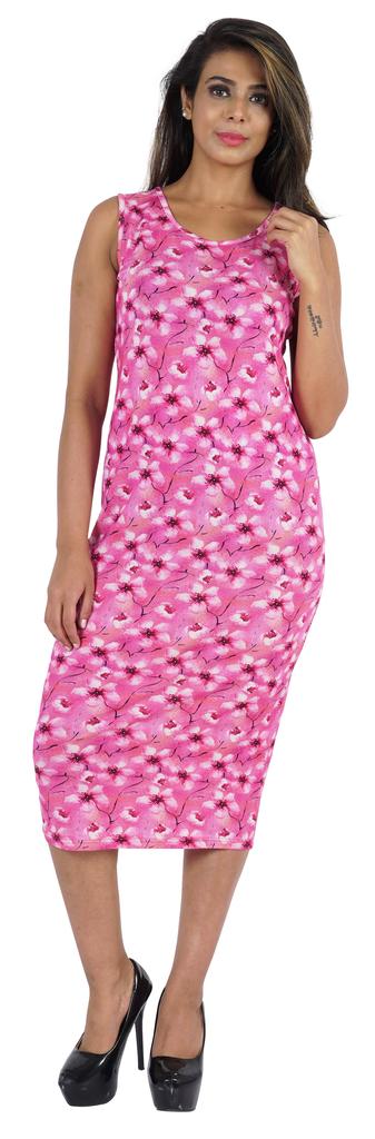 Bimba Printed Bodycon Midi Dress For Women Casual Sleeveless Viscose Jersey