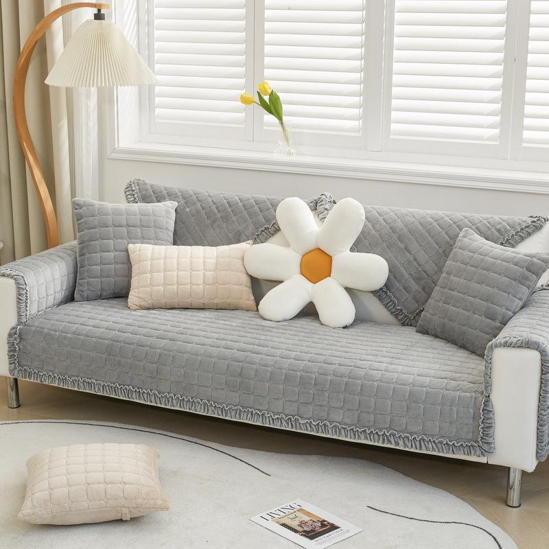 Winter Simple Modern Solid Color Flannel Sofa Cushion Cushion Fabric Short Plush Sofa Cover Non-slip Chair Cushion
