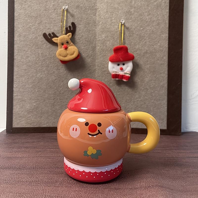 Festive Green/Orange Christmas Cups , Hand Wash Only, Insulated Ceramic with Santa and Reindeer Designs, Non Slip, Reusable for Hot and Cold Drinks